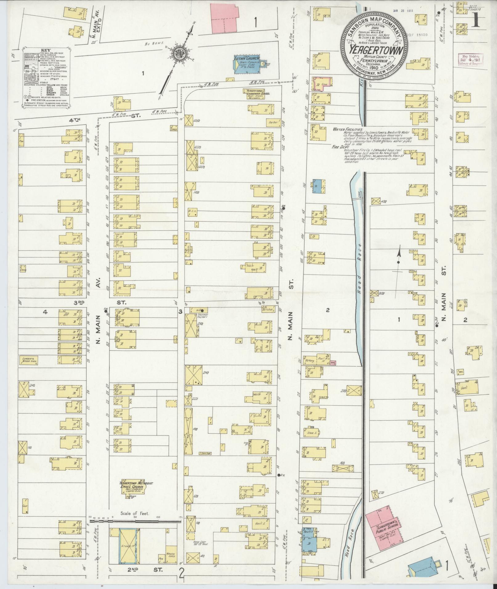 Sanborn Fire Insurance Map from Yeagertown, Mifflin County, Pennsylvania (1910), Sheet #0001 - Complete Map Set gallery image, historic Sanborn map, vintage wall art, Pennsylvania Pennsylvania