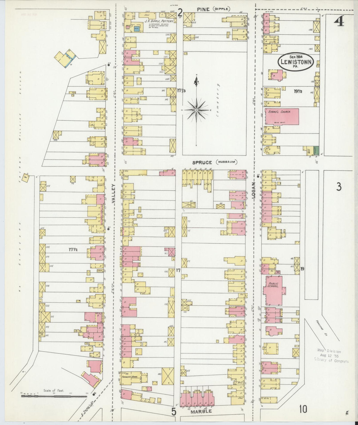 Sanborn Fire Insurance Map from Lewistown, Mifflin County, Pennsylvania (1904), Sheet #0004 - Complete Map Set gallery image, historic Sanborn map, vintage wall art, Pennsylvania Pennsylvania