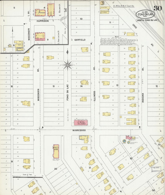 Sanborn Fire Insurance Map from Fond du Lac, Fond du Lac County, Wisconsin (1902), Sheet #0030 - Historic Sanborn Fire Insurance Map Print, vintage old map wall art, antique decor, genealogy gift, Wisconsin Wisconsin map