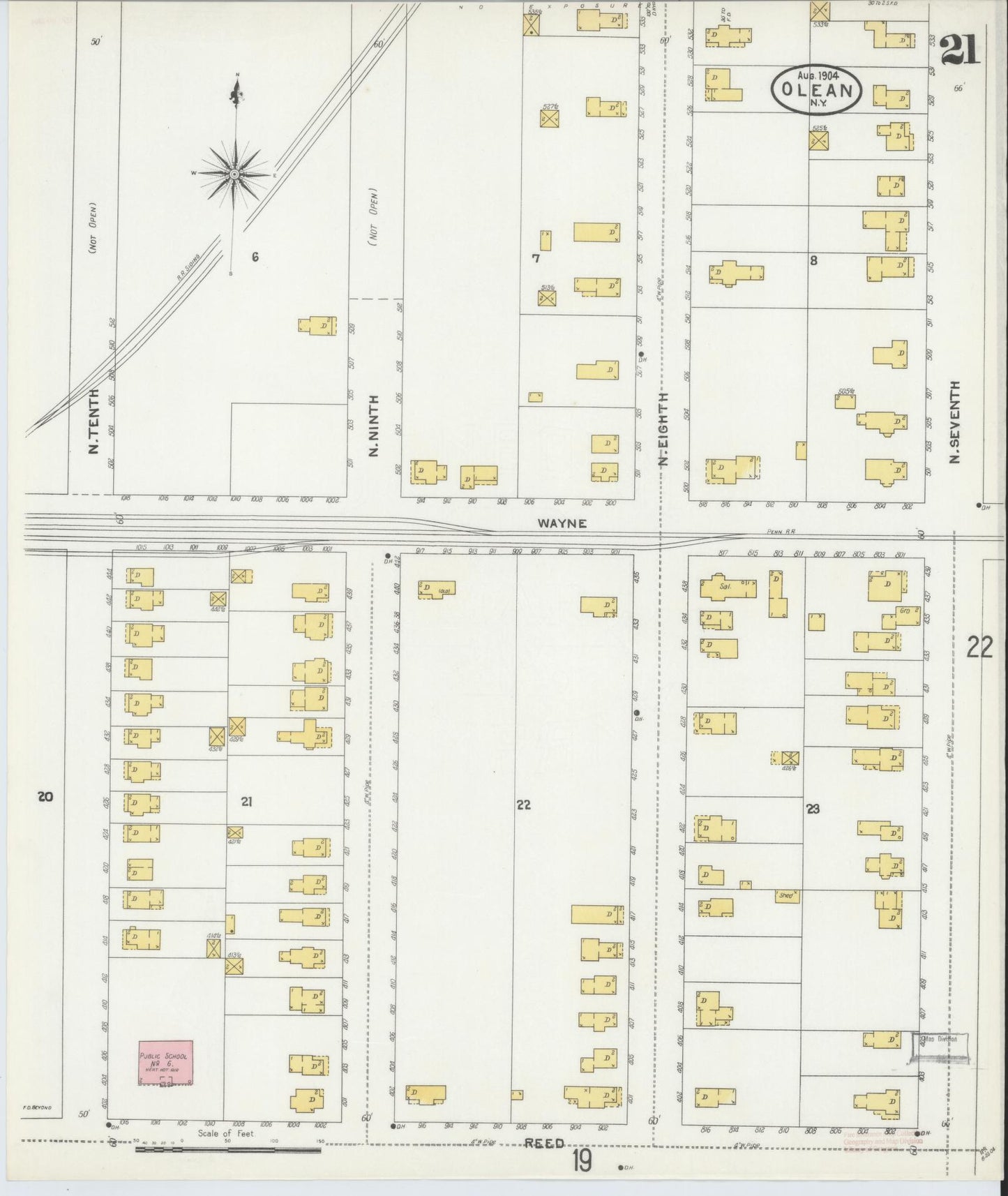 Sanborn Fire Insurance Map from Olean, Cattaraugus County, New York (1904), Sheet #0021 - Complete Map Set gallery image, historic Sanborn map, vintage wall art, New York New York