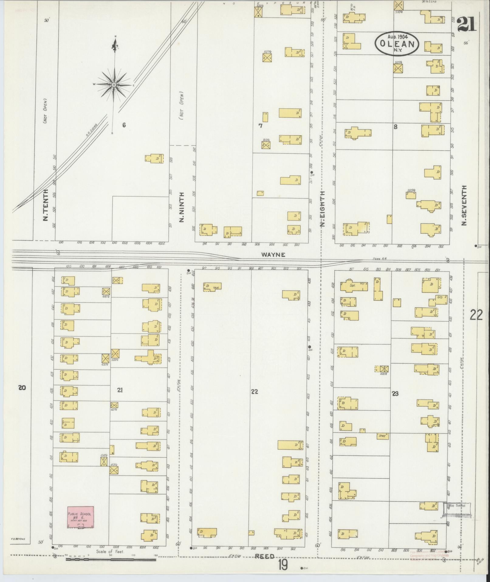 Sanborn Fire Insurance Map from Olean, Cattaraugus County, New York (1904), Sheet #0021 - Complete Map Set gallery image, historic Sanborn map, vintage wall art, New York New York