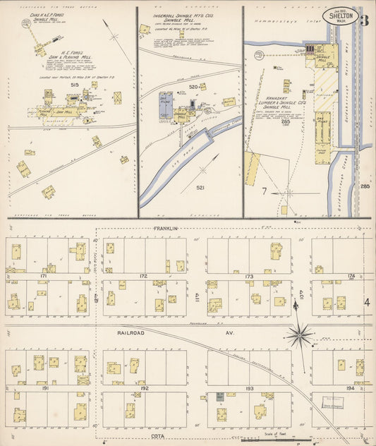 Sanborn Fire Insurance Map from Shelton, Mason County, Washington (1910), Sheet #0003 - Historic Sanborn Fire Insurance Map Print, vintage old map wall art, antique decor, genealogy gift, Washington Washington map