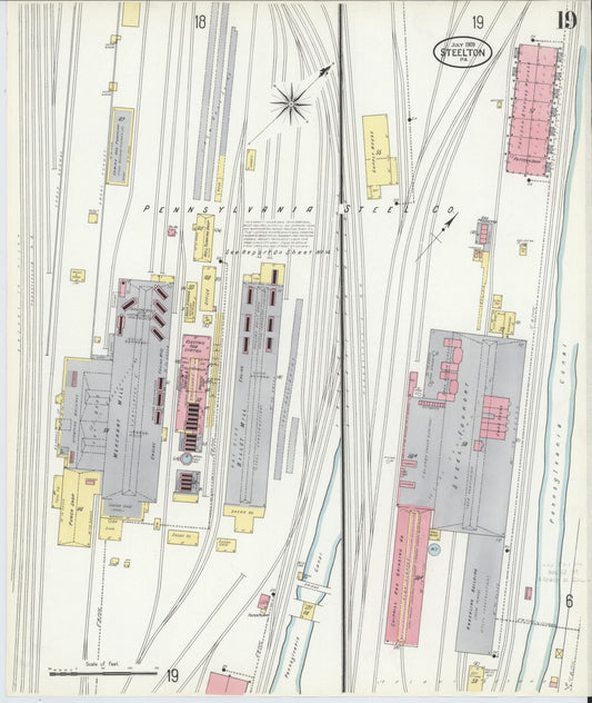 Sanborn Fire Insurance Map from Steelton, Dauphin County, Pennsylvania (1909), Sheet #0019 - Historic Sanborn Fire Insurance Map Print, vintage old map wall art, antique decor, genealogy gift, Pennsylvania Pennsylvania map