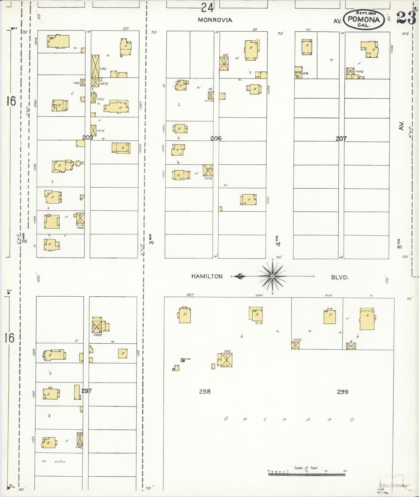 Sanborn Fire Insurance Map from Pomona, Los Angeles County, California (1906), Sheet #0023 - Complete Map Set gallery image, historic Sanborn map, vintage wall art, California California