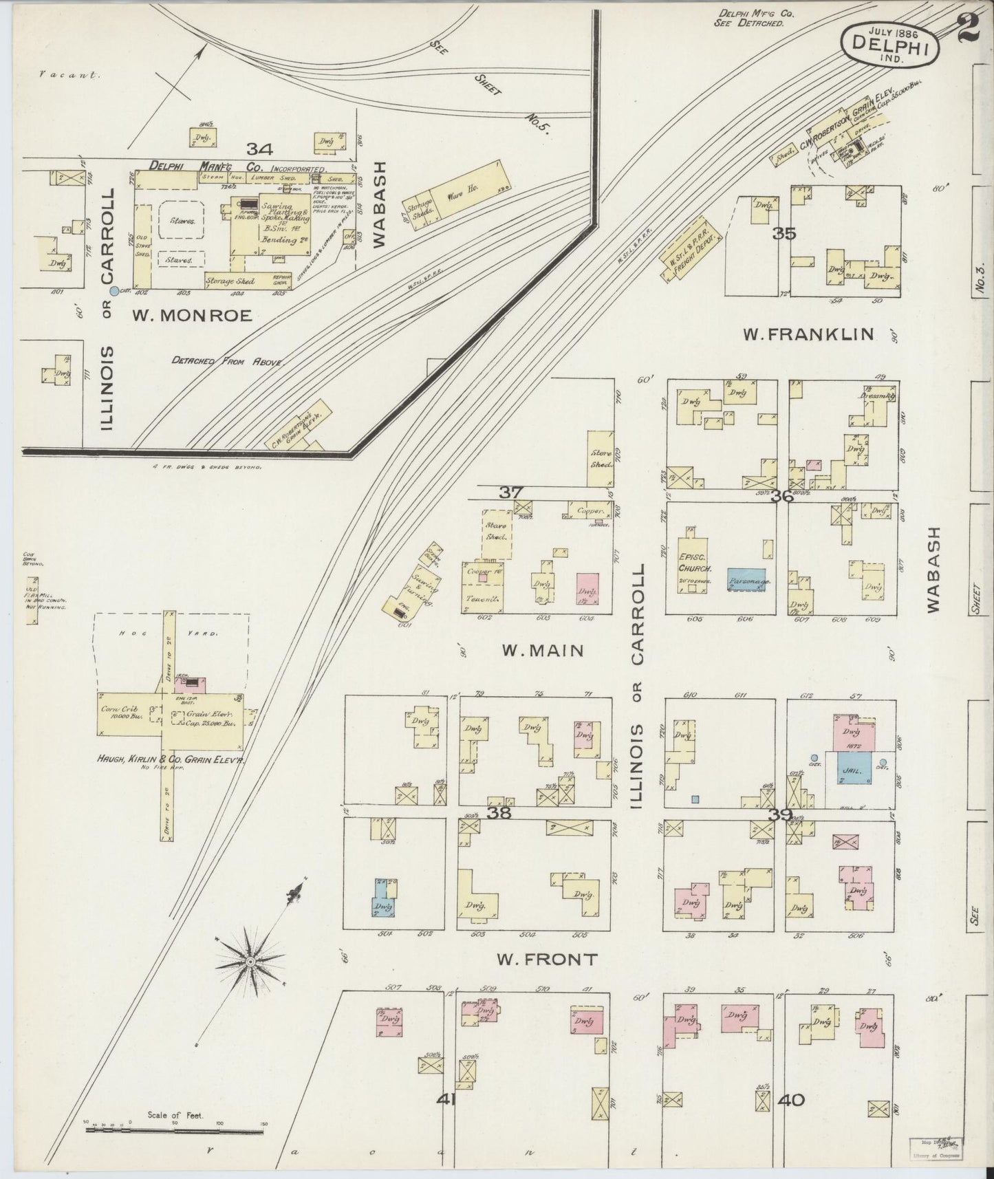Sanborn Fire Insurance Map from Delphi, Carroll County, Indiana (1886), Sheet #0002 - Complete Map Set gallery image, historic Sanborn map, vintage wall art, Indiana Indiana
