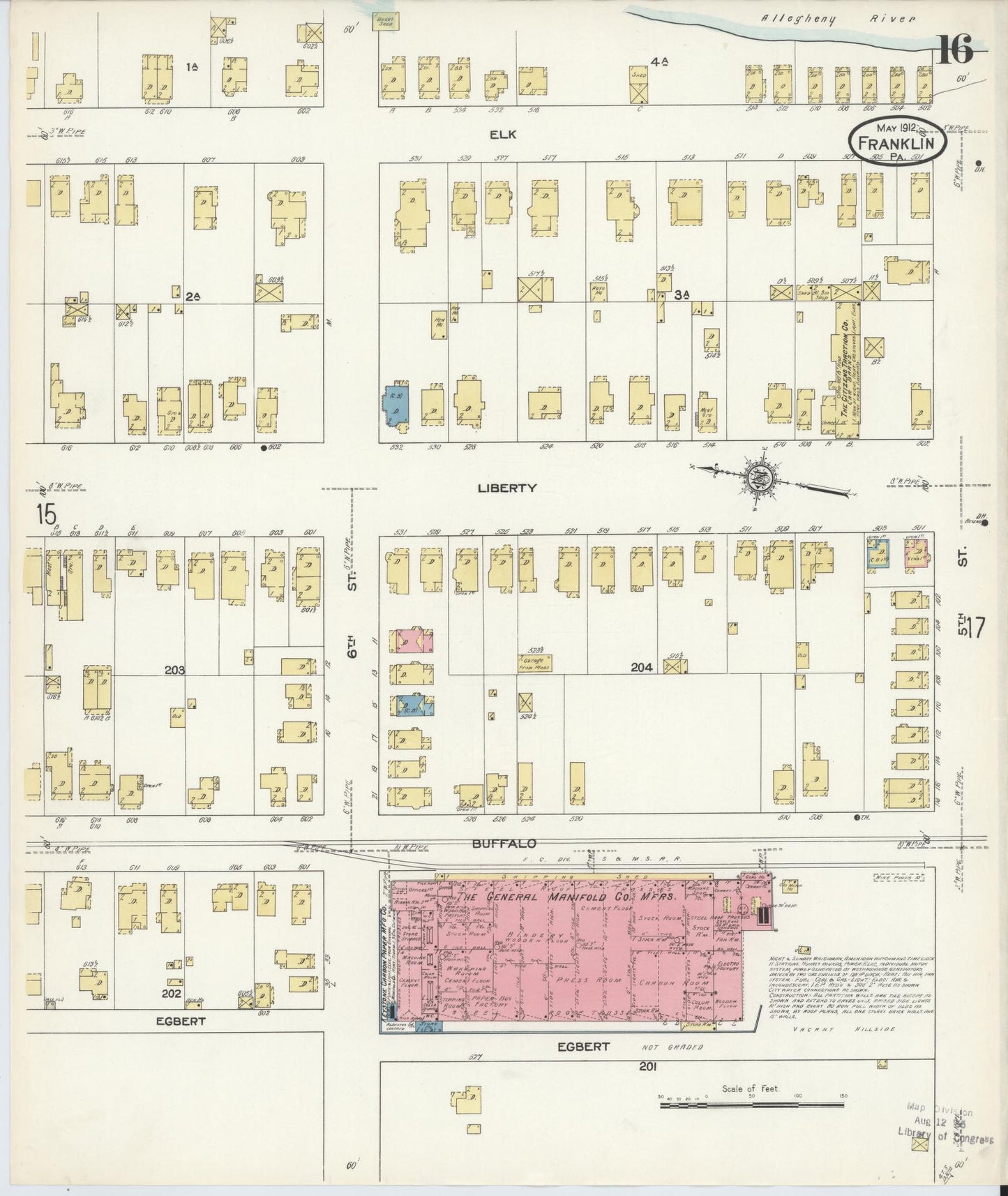 Sanborn Fire Insurance Map from Franklin, Venango County, Pennsylvania (1912), Sheet #0016 - Historic Sanborn Fire Insurance Map Print, vintage old map wall art, antique decor, genealogy gift, Pennsylvania Pennsylvania map