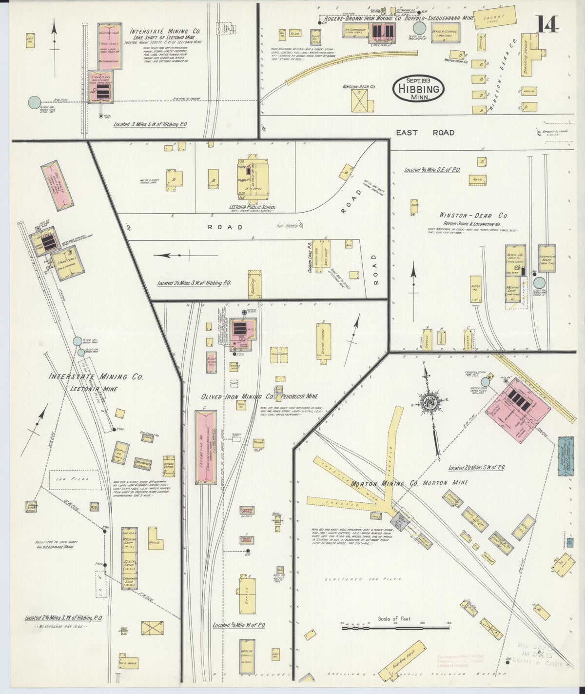 Sanborn Fire Insurance Map from Hibbing, Saint Louis County, Minnesota (1913), Sheet #0014 - Historic Sanborn Fire Insurance Map Print, vintage old map wall art, antique decor, genealogy gift, Minnesota Minnesota map