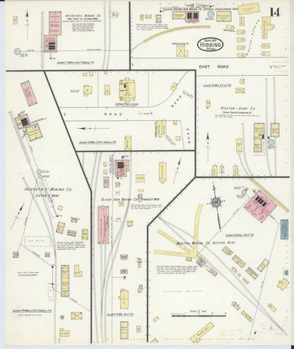 Sanborn Fire Insurance Map from Hibbing, Saint Louis County, Minnesota (1913), Sheet #0014 - Historic Sanborn Fire Insurance Map Print, vintage old map wall art, antique decor, genealogy gift, Minnesota Minnesota map