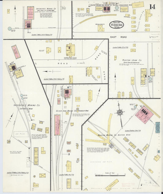 Sanborn Fire Insurance Map from Hibbing, Saint Louis County, Minnesota (1913), Sheet #0014 - Historic Sanborn Fire Insurance Map Print, vintage old map wall art, antique decor, genealogy gift, Minnesota Minnesota map