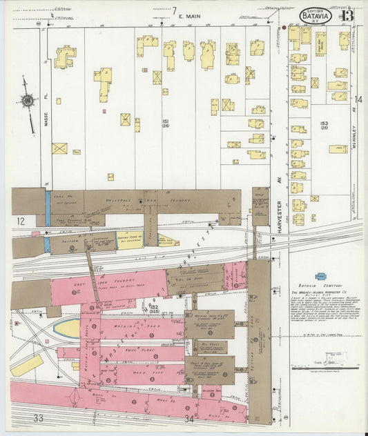 Sanborn Fire Insurance Map from Batavia, Genesee County, New York (1919), Sheet #0013 - Historic Sanborn Fire Insurance Map Print, vintage old map wall art, antique decor, genealogy gift, New York New York map