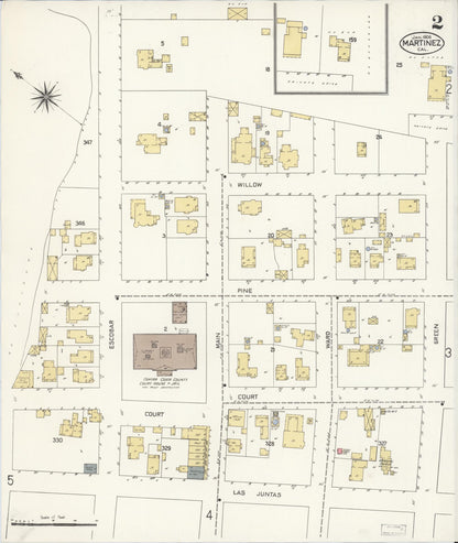 Sanborn Fire Insurance Map from Martinez, Contra Costa County, California (1908), Sheet #0002 - Complete Map Set gallery image, historic Sanborn map, vintage wall art, California California