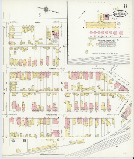 Sanborn Fire Insurance Map from Huntingdon, Huntingdon County, Pennsylvania (1911), Sheet #0008 - Historic Sanborn Fire Insurance Map Print, vintage old map wall art, antique decor, genealogy gift, Pennsylvania Pennsylvania map