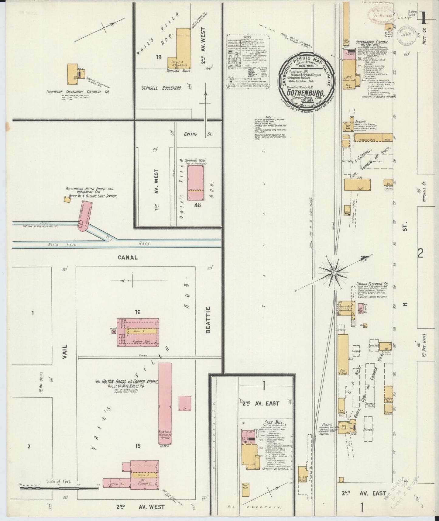 Sanborn Fire Insurance Map from Gothenburg, Dawson County, Nebraska (1899), Sheet #0001 - Historic Sanborn Fire Insurance Map Print, vintage old map wall art, antique decor, genealogy gift, Nebraska Nebraska map