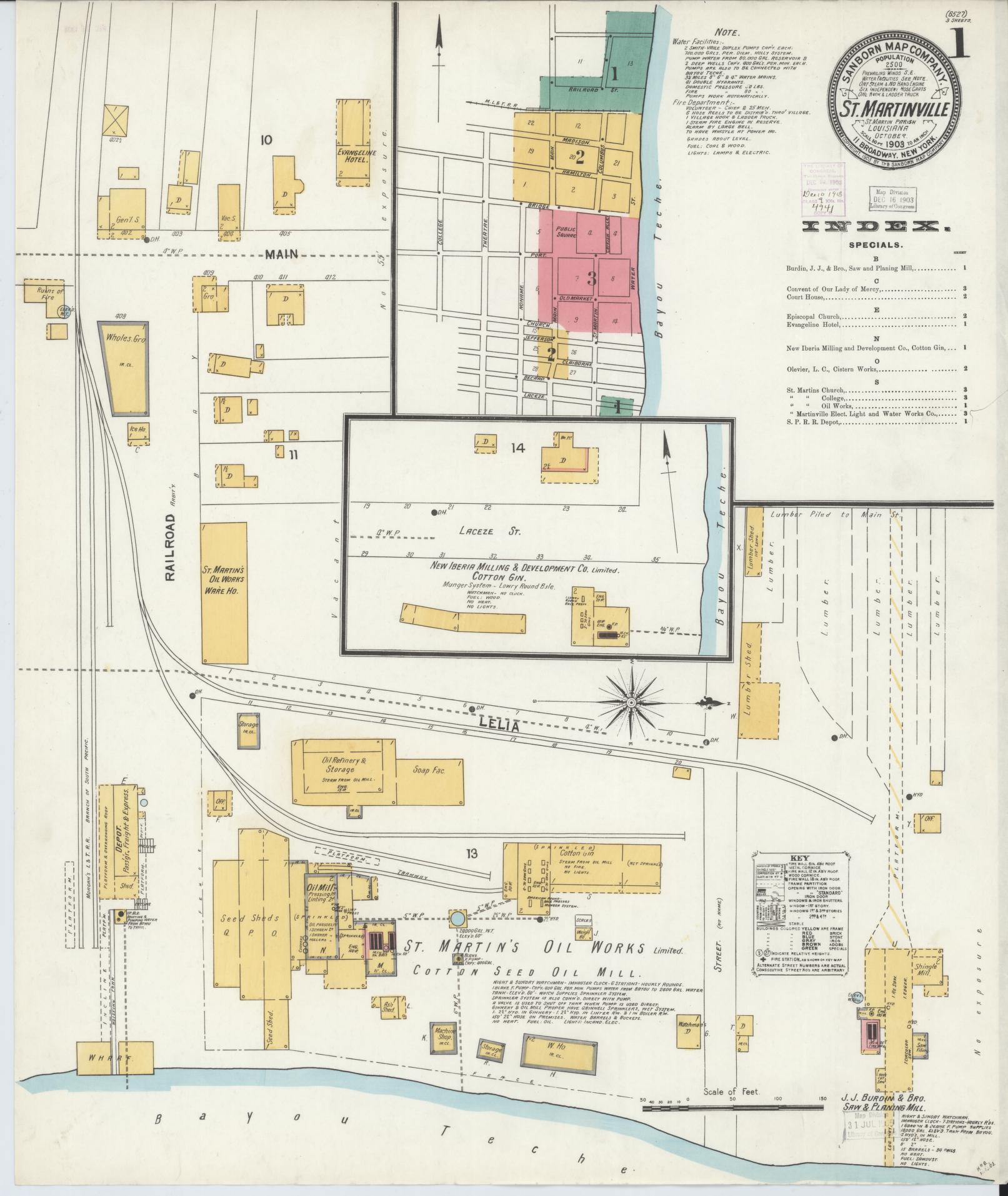 Sanborn Fire Insurance Map from Saint Martinville, Saint Martin Parish, Louisiana. (1903) – Historic Sanborn Fire Insurance Map Print