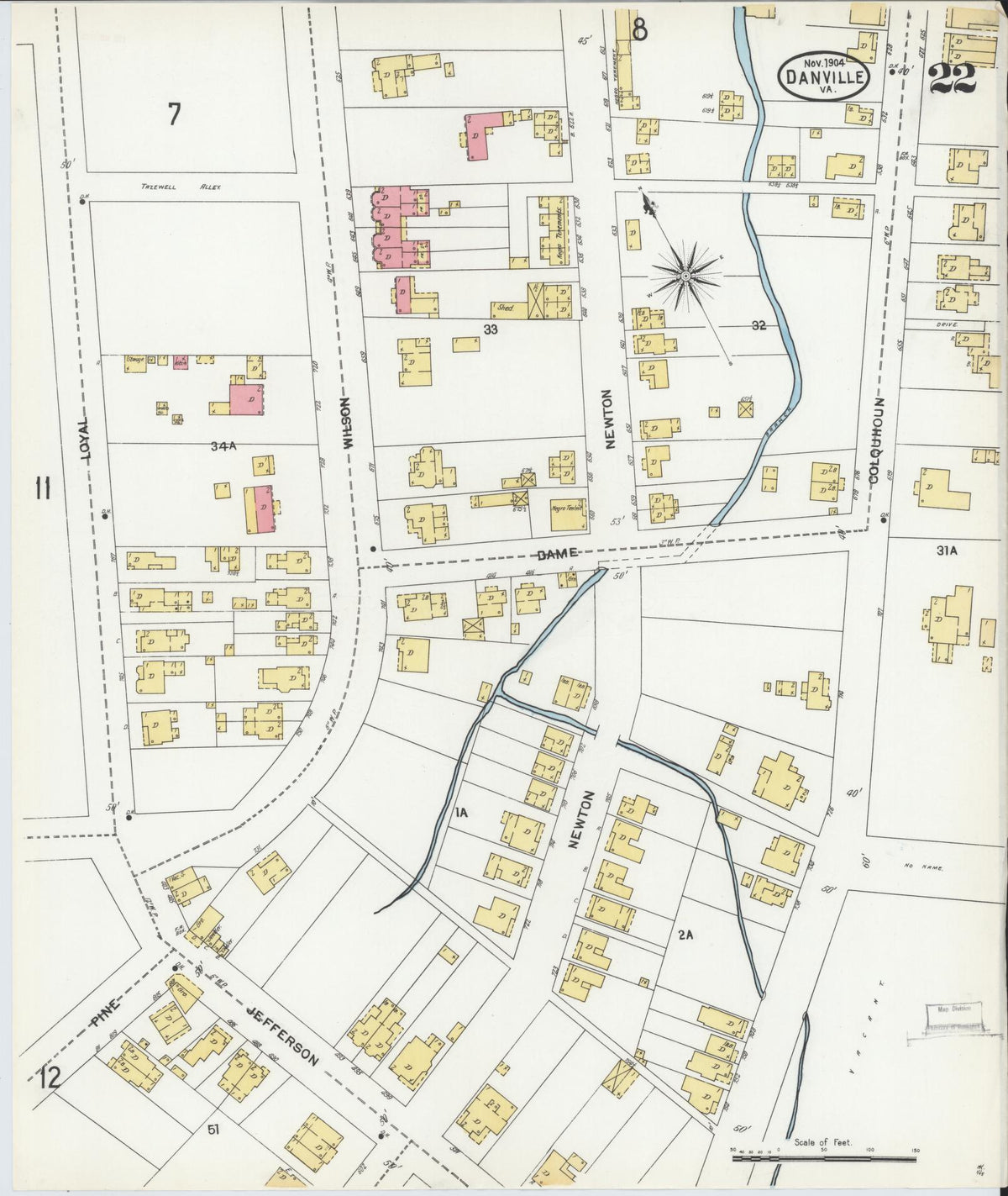 Sanborn Fire Insurance Map from Danville, Independent Cities, Virginia (1904), Sheet #0022 - Complete Map Set gallery image, historic Sanborn map, vintage wall art, Virginia Virginia