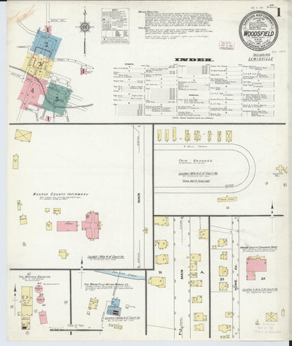 Sanborn Fire Insurance Map from Woodsfield, Monroe County, Ohio (1911), Sheet #0001 - Historic Sanborn Fire Insurance Map Print, vintage old map wall art, antique decor, genealogy gift, Ohio Ohio map