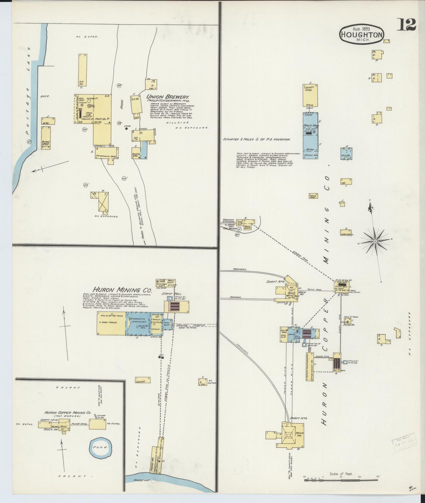 Sanborn Fire Insurance Map from Houghton, Houghton County, Michigan (1893), Sheet #0012 - Complete Map Set gallery image, historic Sanborn map, vintage wall art, Michigan Michigan