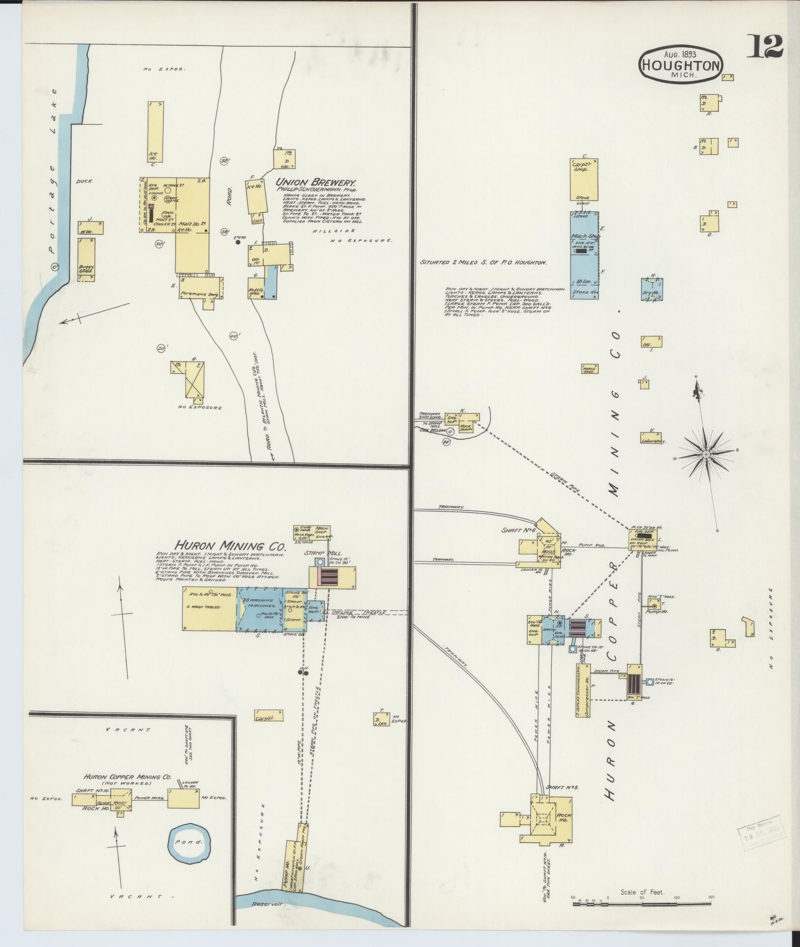 Sanborn Fire Insurance Map from Houghton, Houghton County, Michigan (1893), Sheet #0012 - Complete Map Set gallery image, historic Sanborn map, vintage wall art, Michigan Michigan