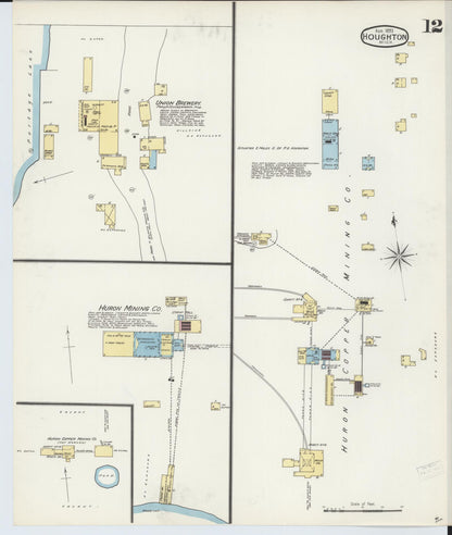 Sanborn Fire Insurance Map from Houghton, Houghton County, Michigan (1893), Sheet #0012 - Complete Map Set gallery image, historic Sanborn map, vintage wall art, Michigan Michigan