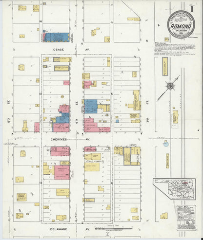 Sanborn Fire Insurance Map from Ramona, Washington County, Oklahoma (1920), Sheet #0001 - Complete Map Set gallery image, historic Sanborn map, vintage wall art, Oklahoma Oklahoma