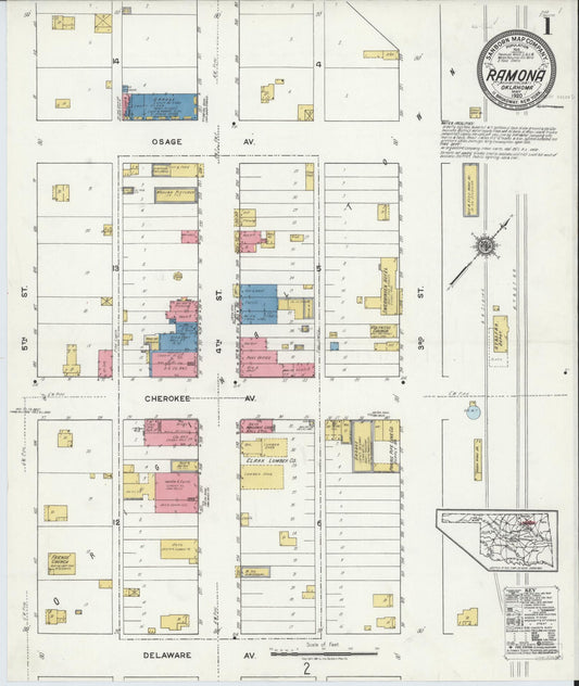 Sanborn Fire Insurance Map from Ramona, Washington County, Oklahoma (1920), Sheet #0001 - Complete Map Set gallery image, historic Sanborn map, vintage wall art, Oklahoma Oklahoma