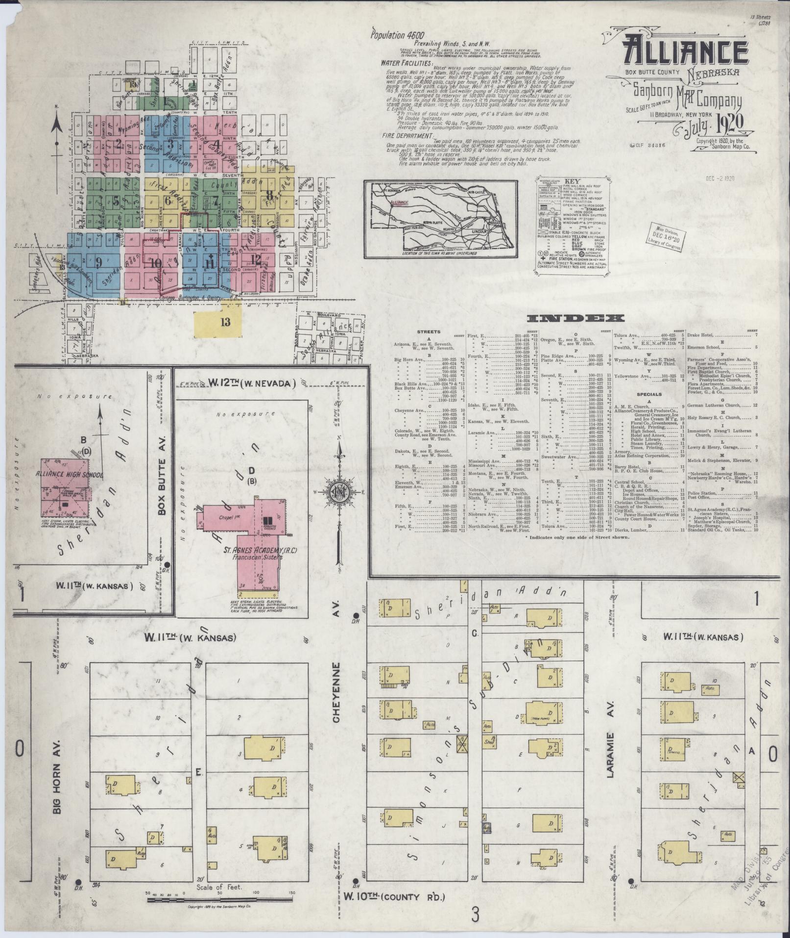 Sanborn Fire Insurance Map from Alliance, Box Butte County, Nebraska. (1920) – Historic Sanborn Fire Insurance Map Print