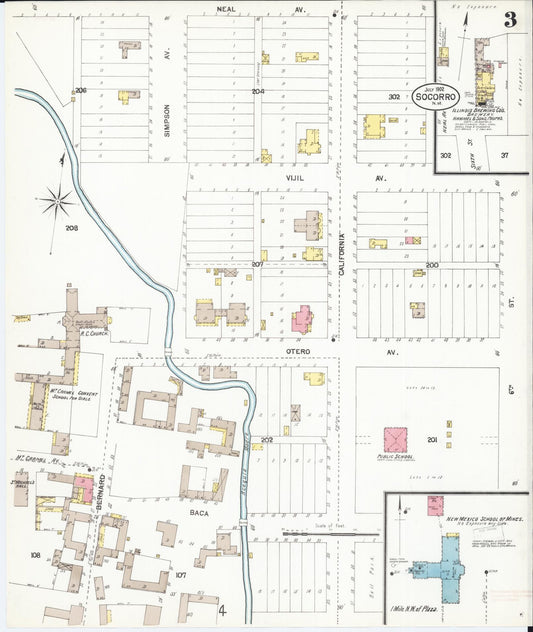 Sanborn Fire Insurance Map from Socorro, Socorro County, New Mexico (1902), Sheet #0003 - Historic Sanborn Fire Insurance Map Print, vintage old map wall art, antique decor, genealogy gift, New Mexico New Mexico map