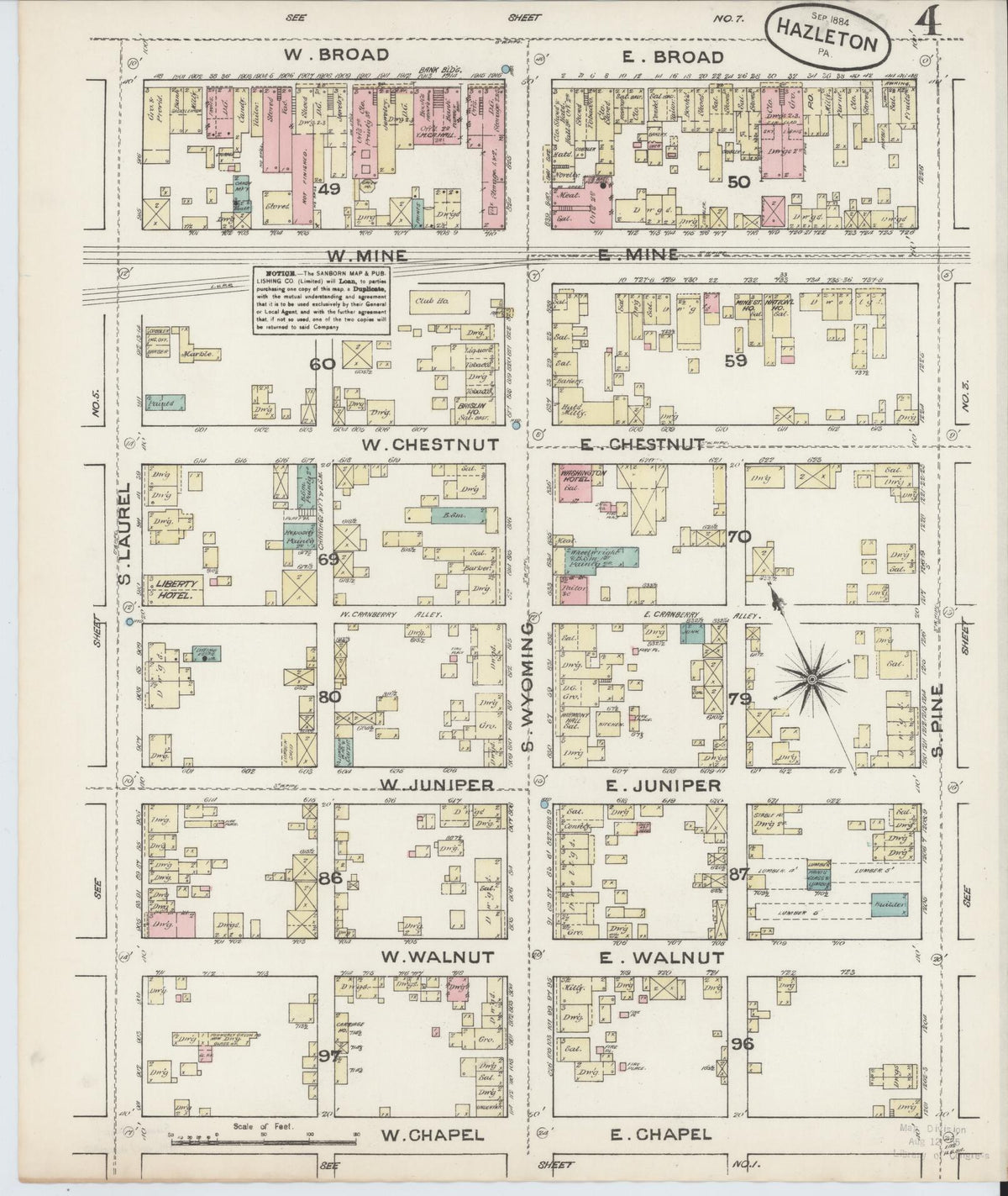 Sanborn Fire Insurance Map from Hazleton, Luzerne County, Pennsylvania (1884), Sheet #0004 - Historic Sanborn Fire Insurance Map Print, vintage old map wall art, antique decor, genealogy gift, Pennsylvania Pennsylvania map