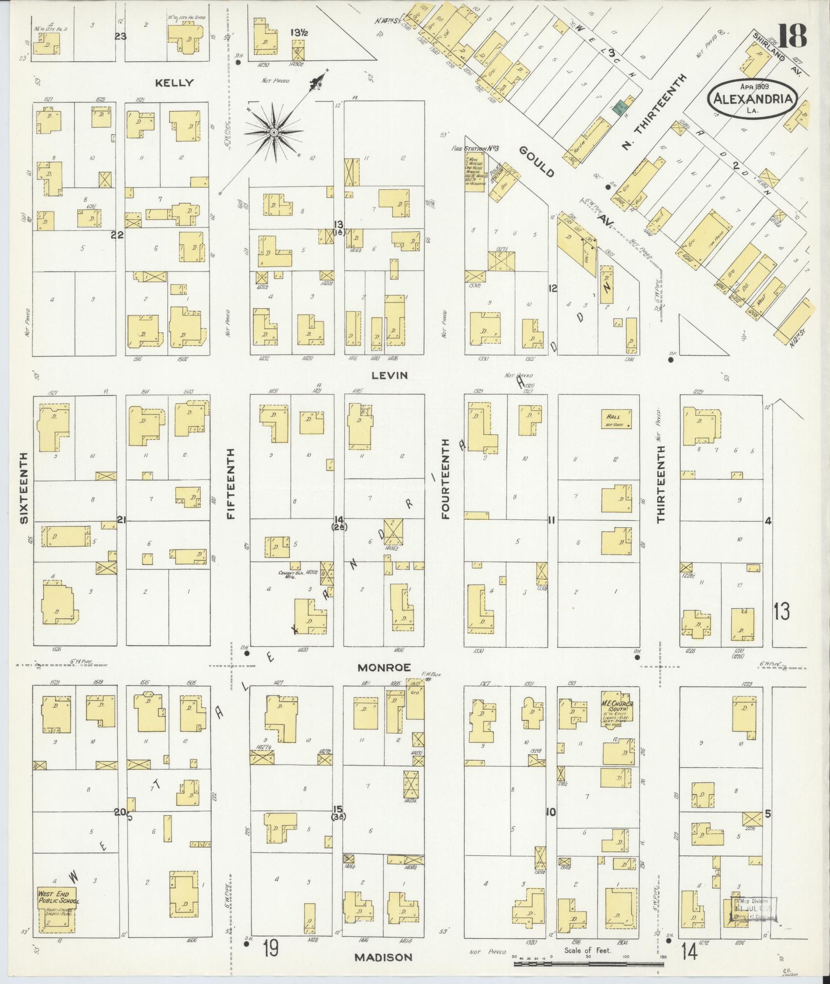 Sanborn Fire Insurance Map from Alexandria, Rapides Parish, Louisiana (1909), Sheet #0018 - Complete Map Set gallery image, historic Sanborn map, vintage wall art, Louisiana Louisiana