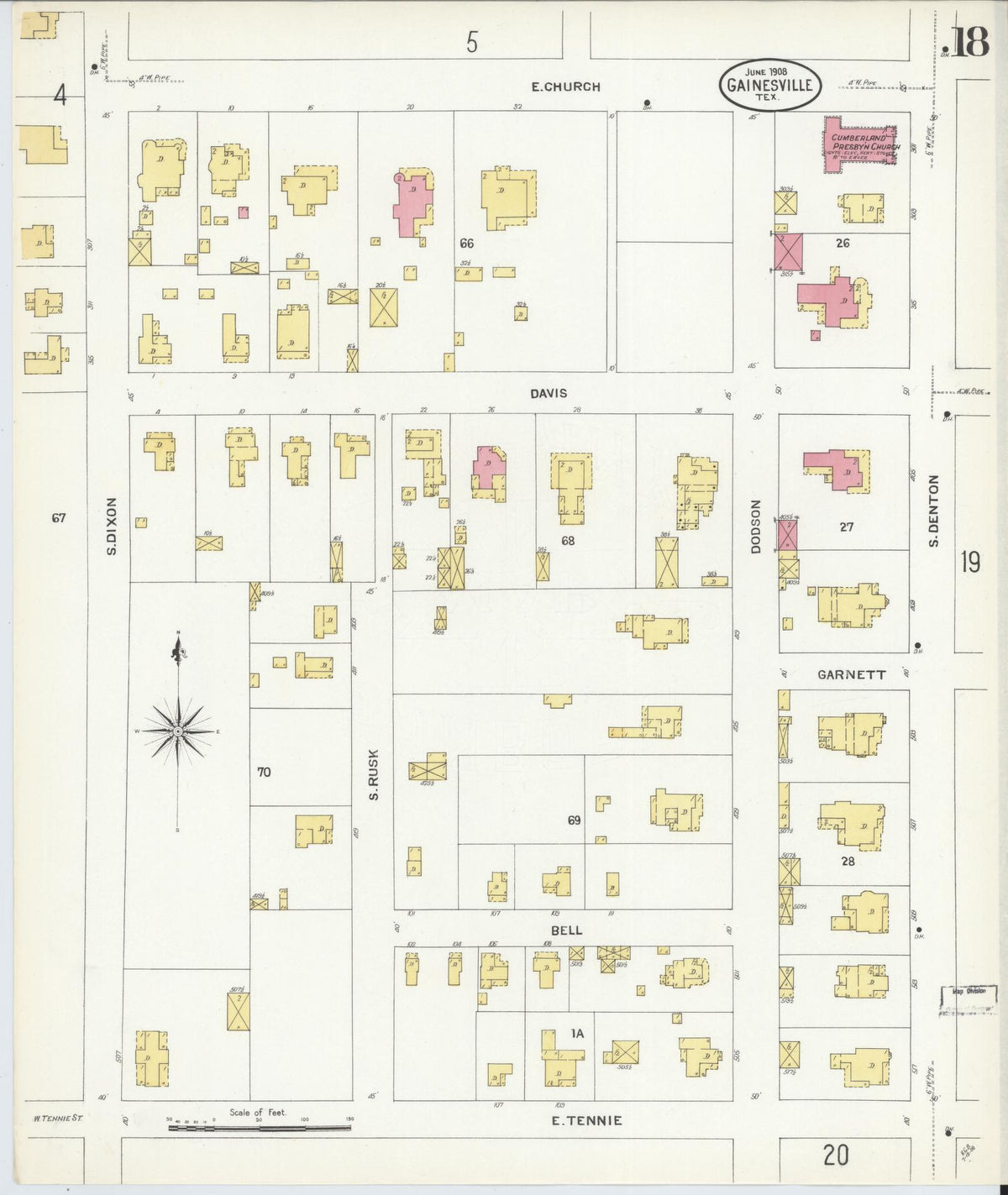 Sanborn Fire Insurance Map from Gainesville, Cooke County, Texas (1908), Sheet #0018 - Complete Map Set gallery image, historic Sanborn map, vintage wall art, Texas Texas