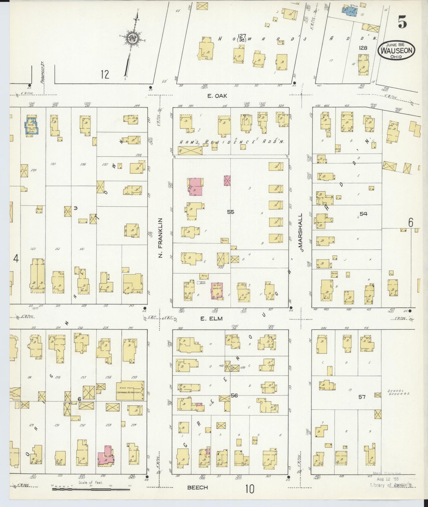 Sanborn Fire Insurance Map from Wauseon, Fulton County, Ohio (1916), Sheet #0005 - Historic Sanborn Fire Insurance Map Print, vintage old map wall art, antique decor, genealogy gift, Ohio Ohio map