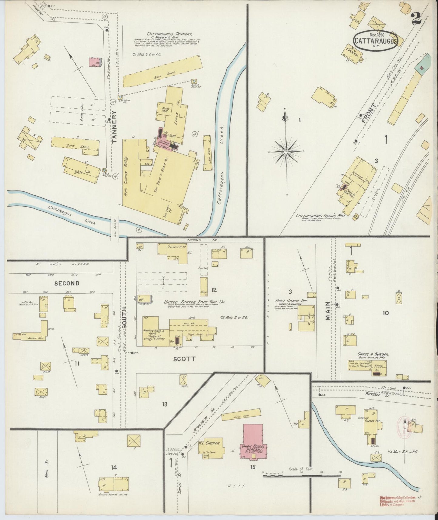 Sanborn Fire Insurance Map from Cattaraugus, Cattaraugus County, New York (1896), Sheet #0002 - Complete Map Set gallery image, historic Sanborn map, vintage wall art, New York New York