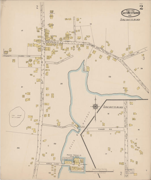 Sanborn Fire Insurance Map from Southwest Harbor, Hancock County, Maine (1921), Sheet #0002 - Historic Sanborn Fire Insurance Map Print, vintage old map wall art, antique decor, genealogy gift, Maine Maine map