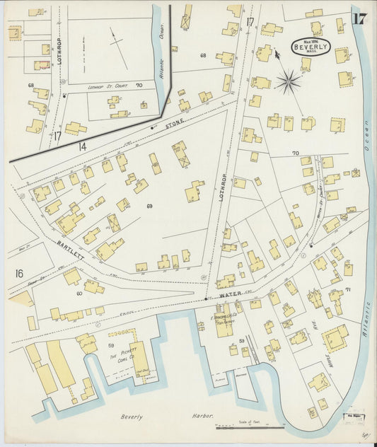 Sanborn Fire Insurance Map from Beverly, Essex County, Massachusetts (1896), Sheet #0017 - Historic Sanborn Fire Insurance Map Print, vintage old map wall art, antique decor, genealogy gift, Massachusetts Massachusetts map