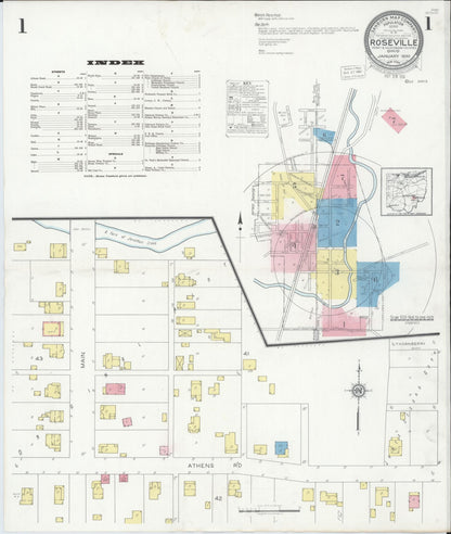Sanborn Fire Insurance Map from Roseville, Perry And Muskingum Counties, Ohio (1930), Sheet #0001 - Historic Sanborn Fire Insurance Map Print, vintage old map wall art, antique decor, genealogy gift, Ohio Ohio map