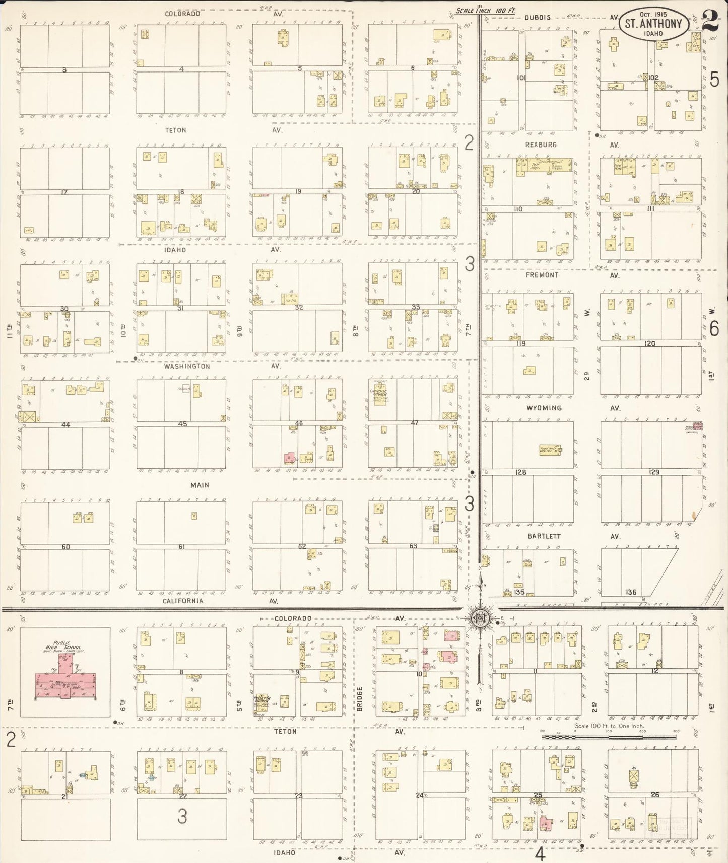 Sanborn Fire Insurance Map from Saint Anthony, Fremont County, Idaho (1915), Sheet #0002 - Historic Sanborn Fire Insurance Map Print, vintage old map wall art, antique decor, genealogy gift, Idaho Idaho map