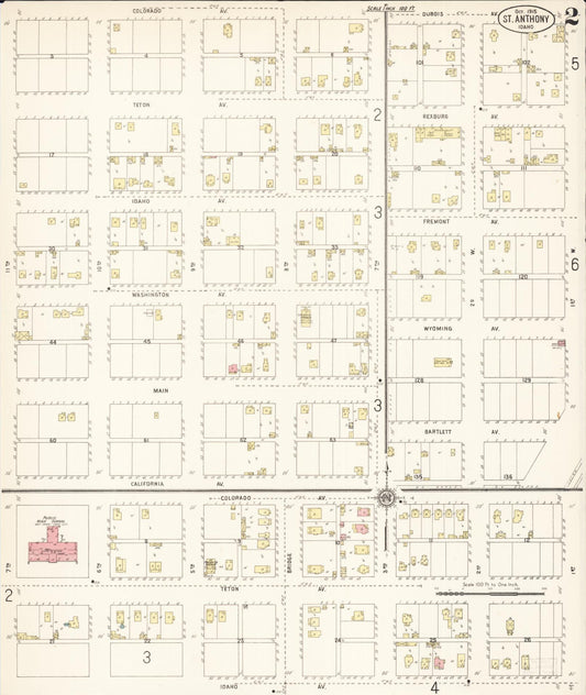 Sanborn Fire Insurance Map from Saint Anthony, Fremont County, Idaho (1915), Sheet #0002 - Historic Sanborn Fire Insurance Map Print, vintage old map wall art, antique decor, genealogy gift, Idaho Idaho map