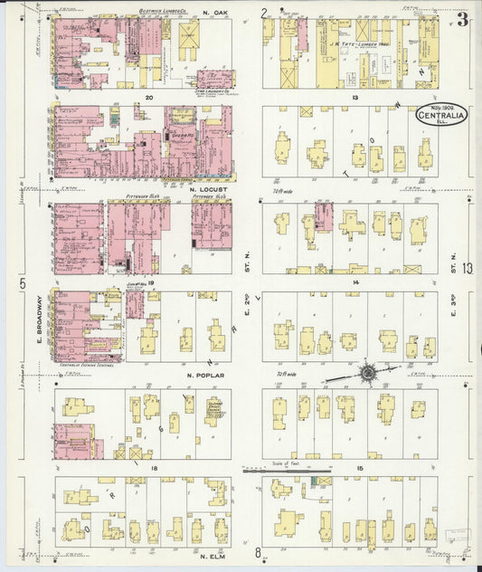 Sanborn Fire Insurance Map from Centralia, Marion, Clinton, Jefferson, and Washington Counties, Illinois (1909), Sheet #0003 - Historic Sanborn Fire Insurance Map Print, vintage old map wall art, antique decor, genealogy gift, Illinois Illinois map