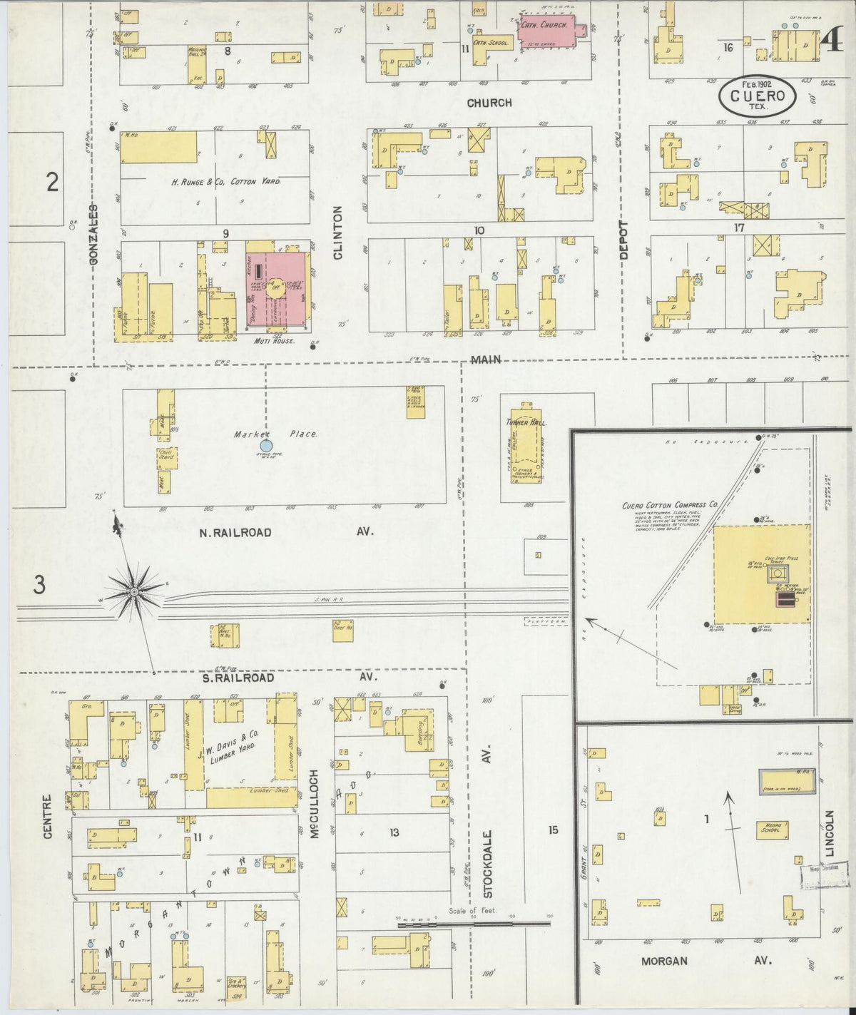 Sanborn Fire Insurance Map from Cuero, De Witt County, Texas (1902), Sheet #0004 - Complete Map Set gallery image, historic Sanborn map, vintage wall art, Texas Texas
