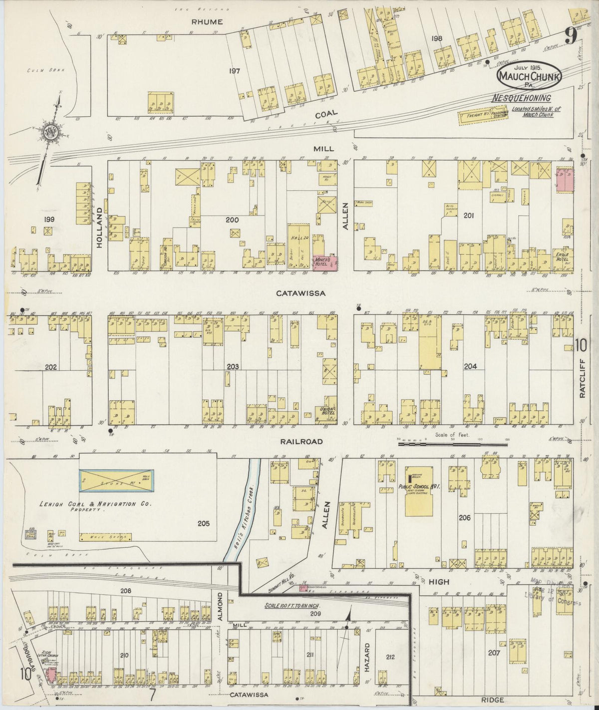 Sanborn Fire Insurance Map from Mauch Chunk, Carbon County, Pennsylvania (1915), Sheet #0009 - Historic Sanborn Fire Insurance Map Print, vintage old map wall art, antique decor, genealogy gift, Pennsylvania Pennsylvania map