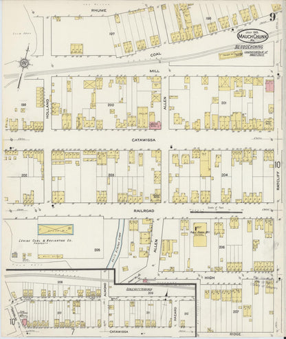 Sanborn Fire Insurance Map from Mauch Chunk, Carbon County, Pennsylvania (1915), Sheet #0009 - Historic Sanborn Fire Insurance Map Print, vintage old map wall art, antique decor, genealogy gift, Pennsylvania Pennsylvania map