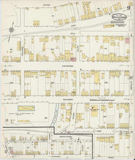 Sanborn Fire Insurance Map from Mauch Chunk, Carbon County, Pennsylvania (1915), Sheet #0009 - Historic Sanborn Fire Insurance Map Print, vintage old map wall art, antique decor, genealogy gift, Pennsylvania Pennsylvania map