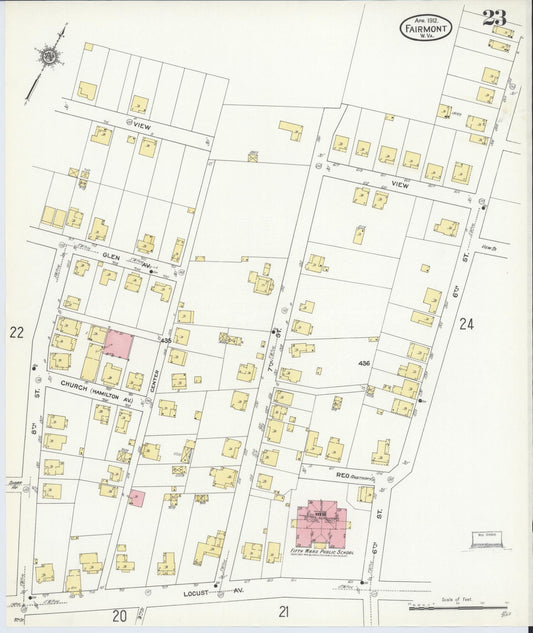 Sanborn Fire Insurance Map from Fairmont, Marion County, West Virginia (1912), Sheet #0023 - Historic Sanborn Fire Insurance Map Print, vintage old map wall art, antique decor, genealogy gift, West Virginia West Virginia map