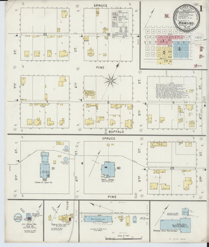 Sanborn Fire Insurance Map from Rawlins, Carbon County, Wyoming (1894), Sheet #0001 - Complete Map Set gallery image, historic Sanborn map, vintage wall art, Wyoming Wyoming