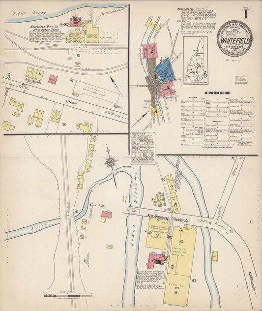 Sanborn Fire Insurance Map from Whitefield, Coos County, New Hampshire (1921), Sheet #0001 - Historic Sanborn Fire Insurance Map Print, vintage old map wall art, antique decor, genealogy gift, New Hampshire New Hampshire map