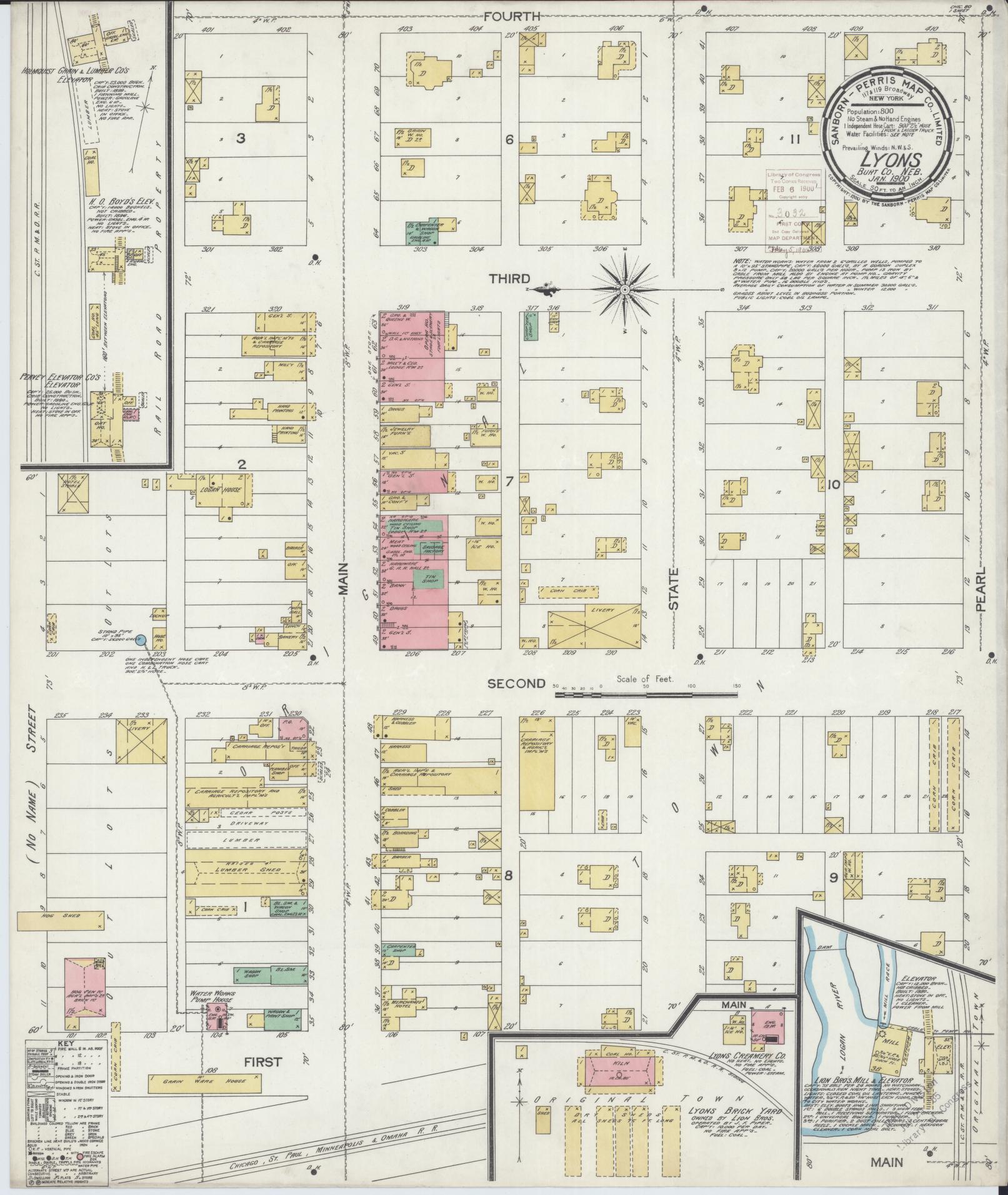 Sanborn Fire Insurance Map from Lyons, Burt County, Nebraska (1900), Sheet #0001 - Historic Sanborn Fire Insurance Map Print, vintage old map wall art, antique decor, genealogy gift, Nebraska Nebraska map