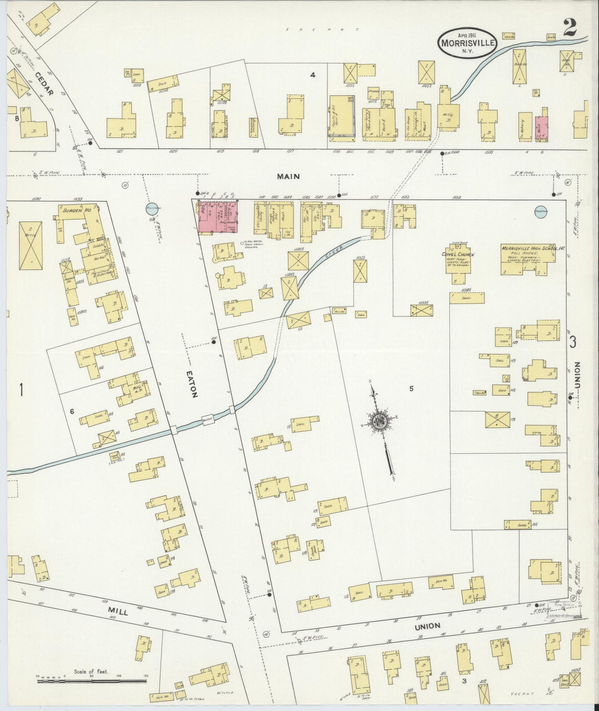 Sanborn Fire Insurance Map from Morrisville, Madison County, New York (1911), Sheet #0002 - Historic Sanborn Fire Insurance Map Print, vintage old map wall art, antique decor, genealogy gift, New York New York map