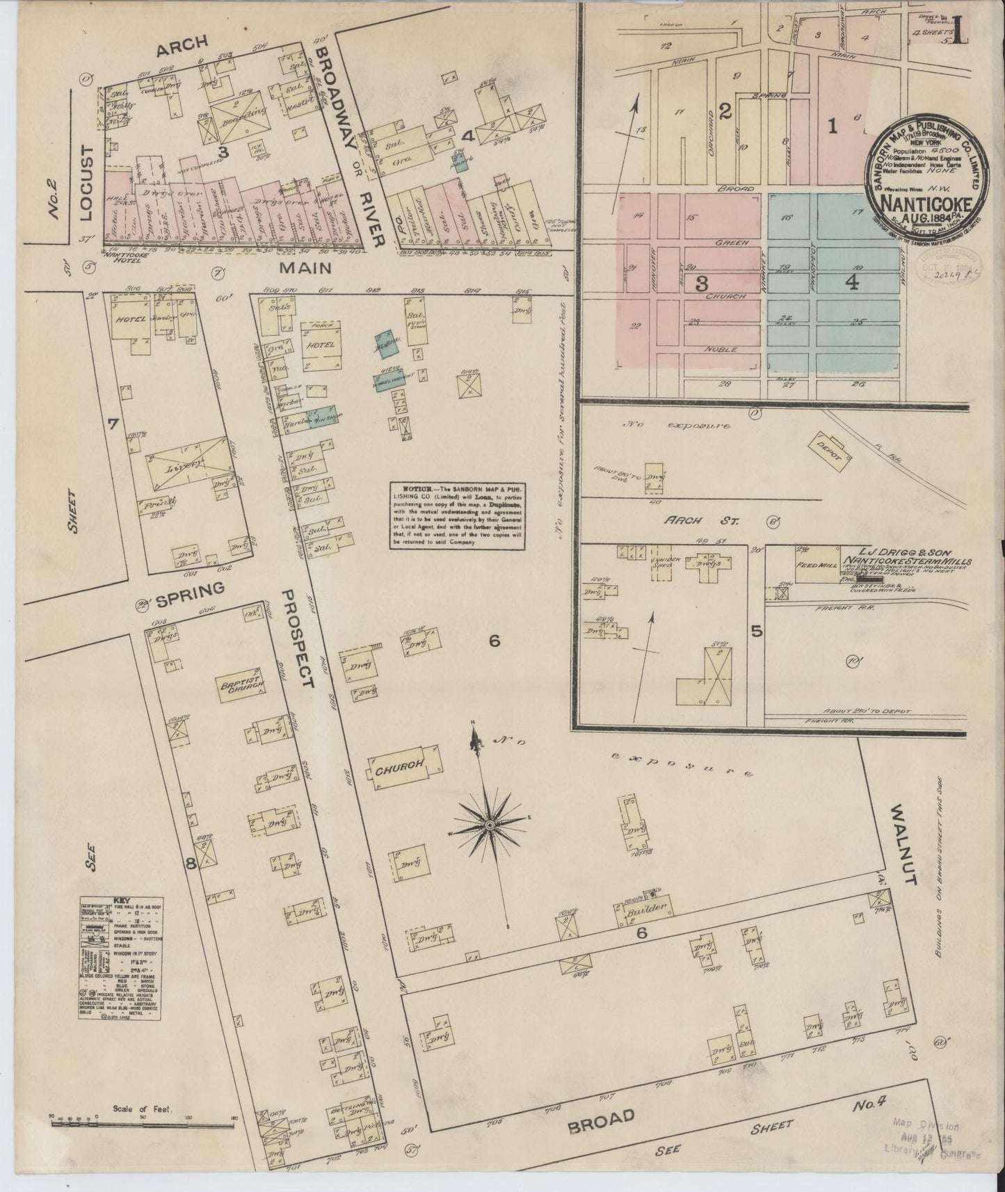 Sanborn Fire Insurance Map from Nanticoke, Luzerne County, Pennsylvania (1884), Sheet #0001 - Complete Map Set gallery image, historic Sanborn map, vintage wall art, Pennsylvania Pennsylvania