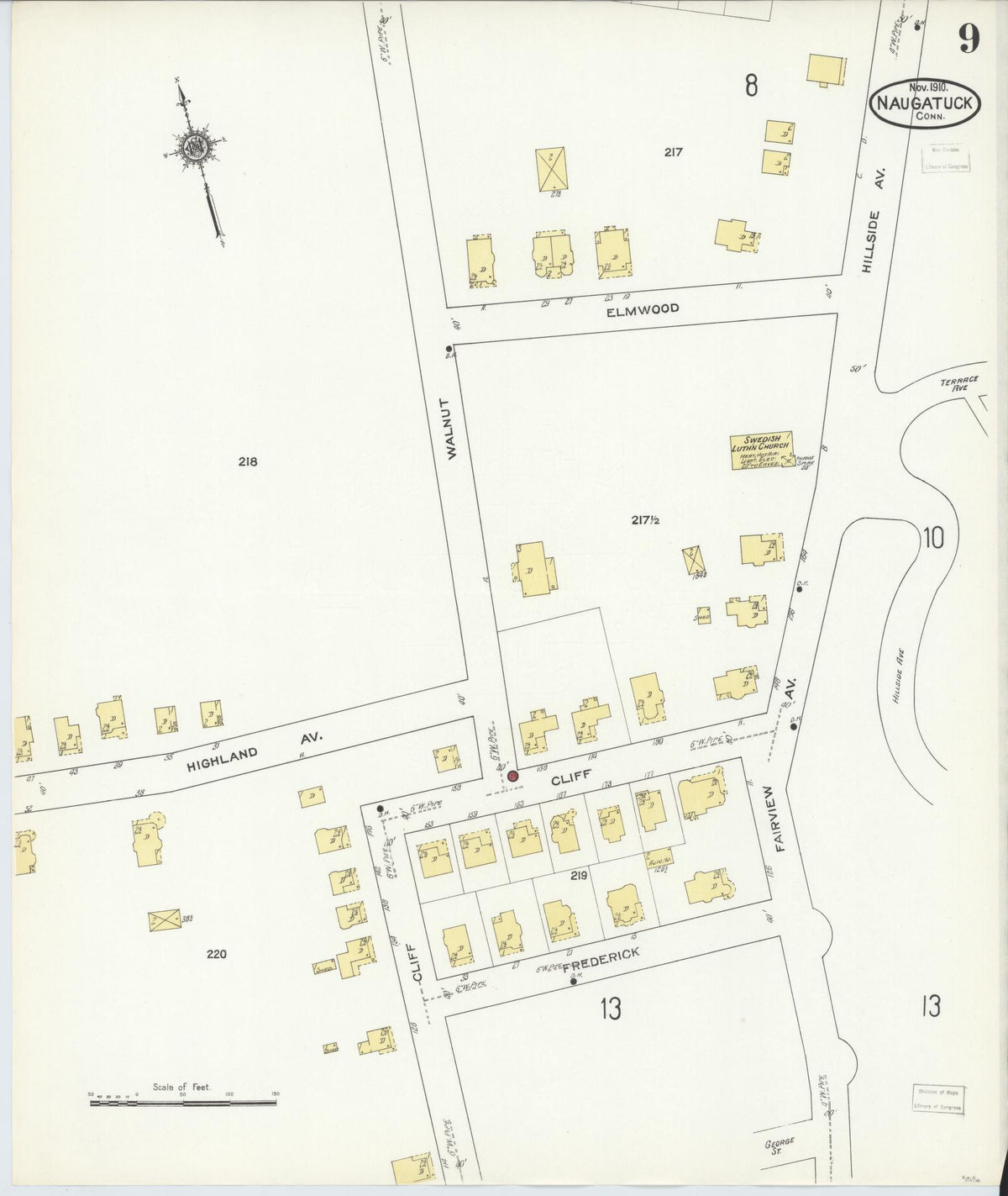 Sanborn Fire Insurance Map from Naugatuck, New Haven County, Connecticut (1910), Sheet #0009 - Complete Map Set gallery image, historic Sanborn map, vintage wall art, Connecticut Connecticut