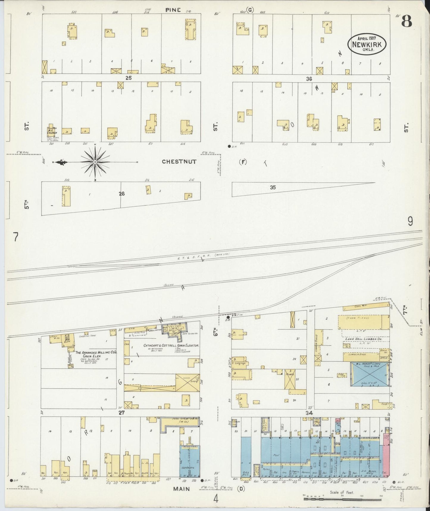 Sanborn Fire Insurance Map from Newkirk, Kay County, Oklahoma (1907), Sheet #0008 - Complete Map Set gallery image, historic Sanborn map, vintage wall art, Oklahoma Oklahoma